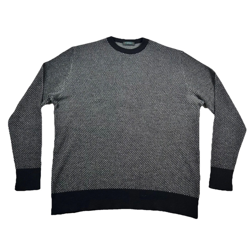 Canali Sweater Mens 54 XL Wool Crew Neck Textured Italy Designer Minimalist